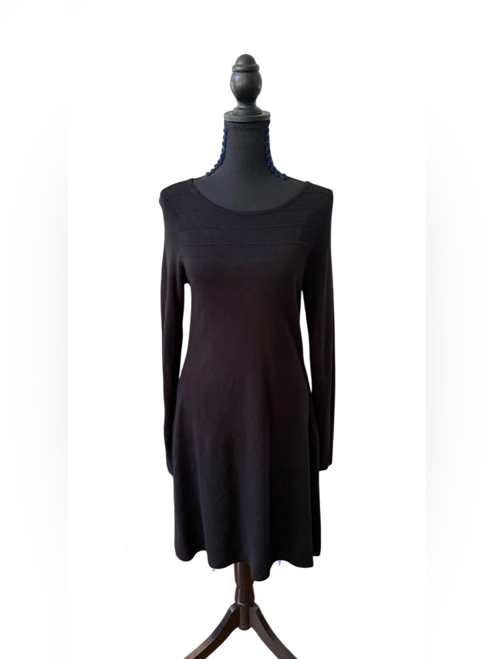 Tahari Black Long-Sleeve Scoop Neck Knit Dress